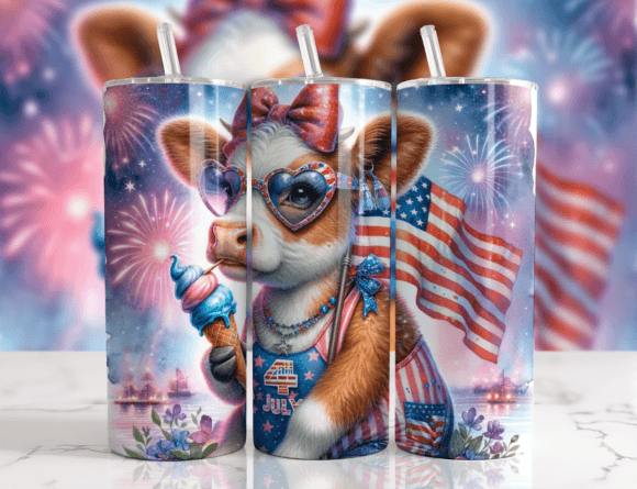 4th of July 20 Oz Cow Tumbler Wrap PNG — Graphics & Crafts