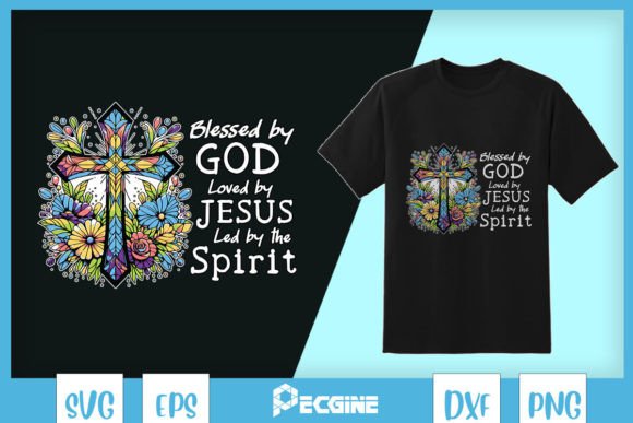 Blessed by God Floral Cross SVG: Graphics for T-Shirt Designs