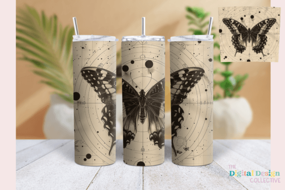 Butterfly Tumbler Wrap Retro Sketch Graphics