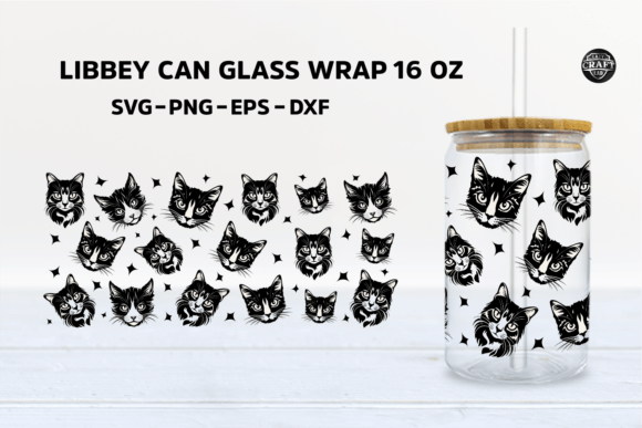 Cat SVG Libbey Can Glass 16oz Wrap PNG: Graphics for Tumbler Wraps