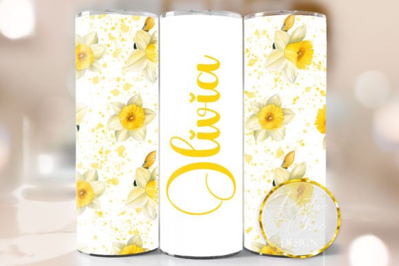 Custom Name Daffodils Tumbler Wrap PNG: Graphics for Crafts