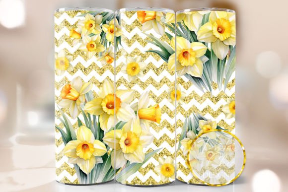 Daffodils Tumbler Wrap Spring Flower PNG: Graphics for Crafts & Seasonal Branding