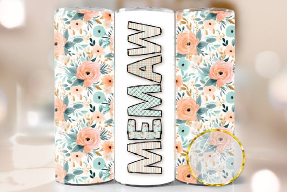 Floral Memaw Tumbler Wrap PNG Design