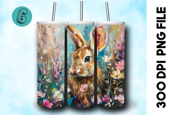 Oil Paint Easter Bunny Tumbler Wrap 23 Graphics & Backgrounds