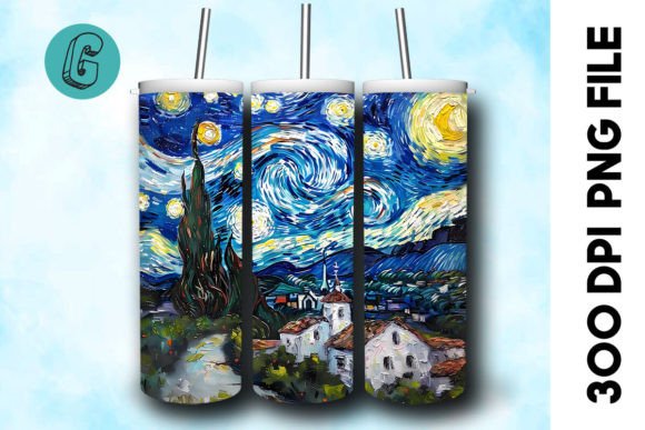 Oil Paint Starry Night Tumbler Wrap 37 Graphics & Backgrounds