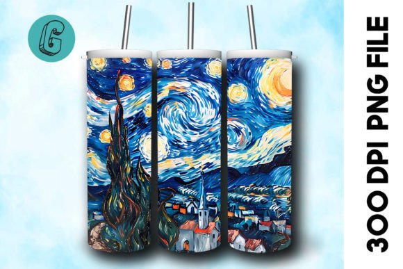 Oil Paint Starry Night Tumbler Wrap 39 Graphics