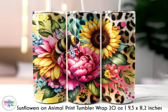 Sunflowers on Animal Print Tumbler Wrap Graphics